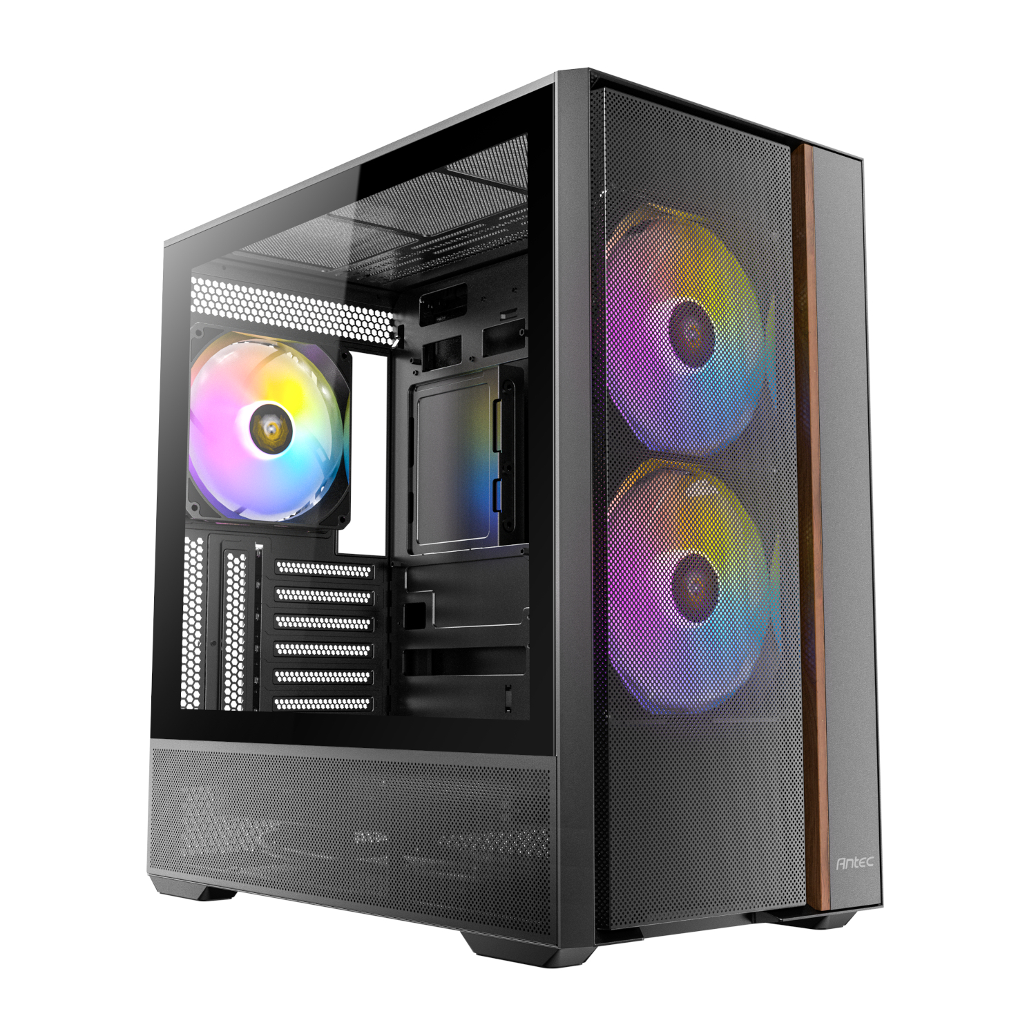 Antec FLUX REAR ATX | Micro-ATX | ITX Mid-Tower Gaming Chassis Wood Front Panel- Black