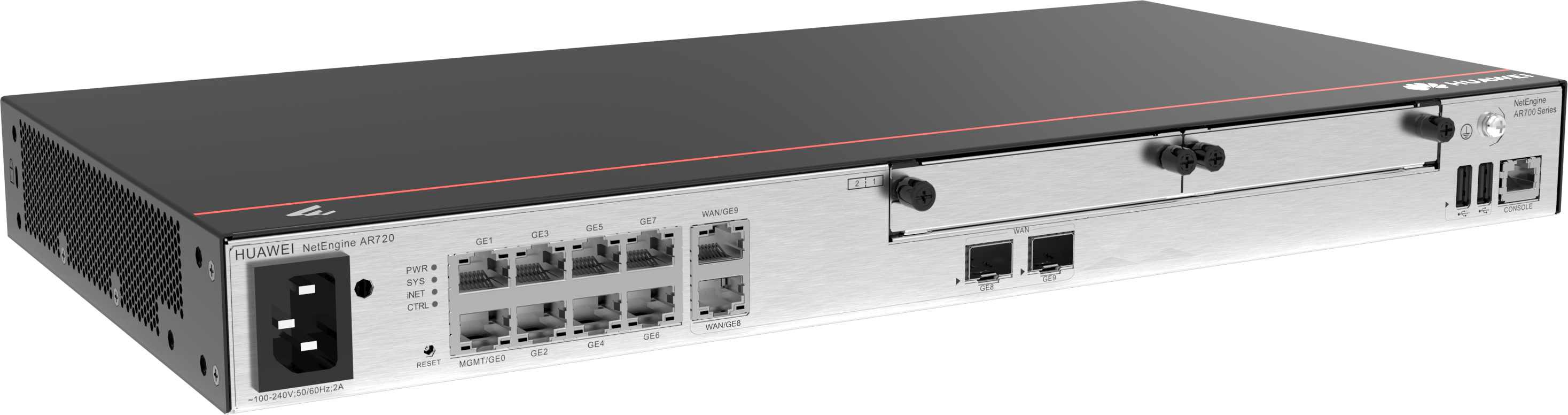 AR720 2*GE combo WAN 8*GE LAN 2*USB 2*SIC  up to 1200 users forwarding performance 6Gbps