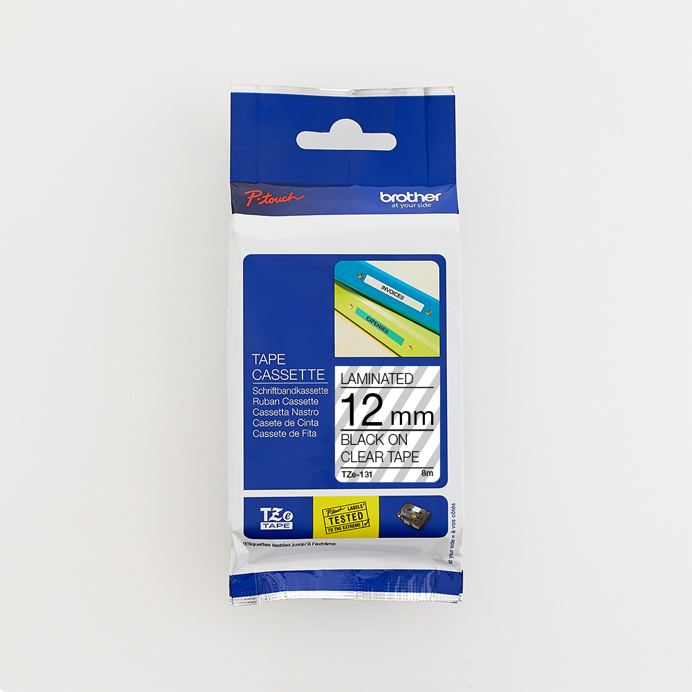 Brother 12MM Black on Clear Laminated tape
