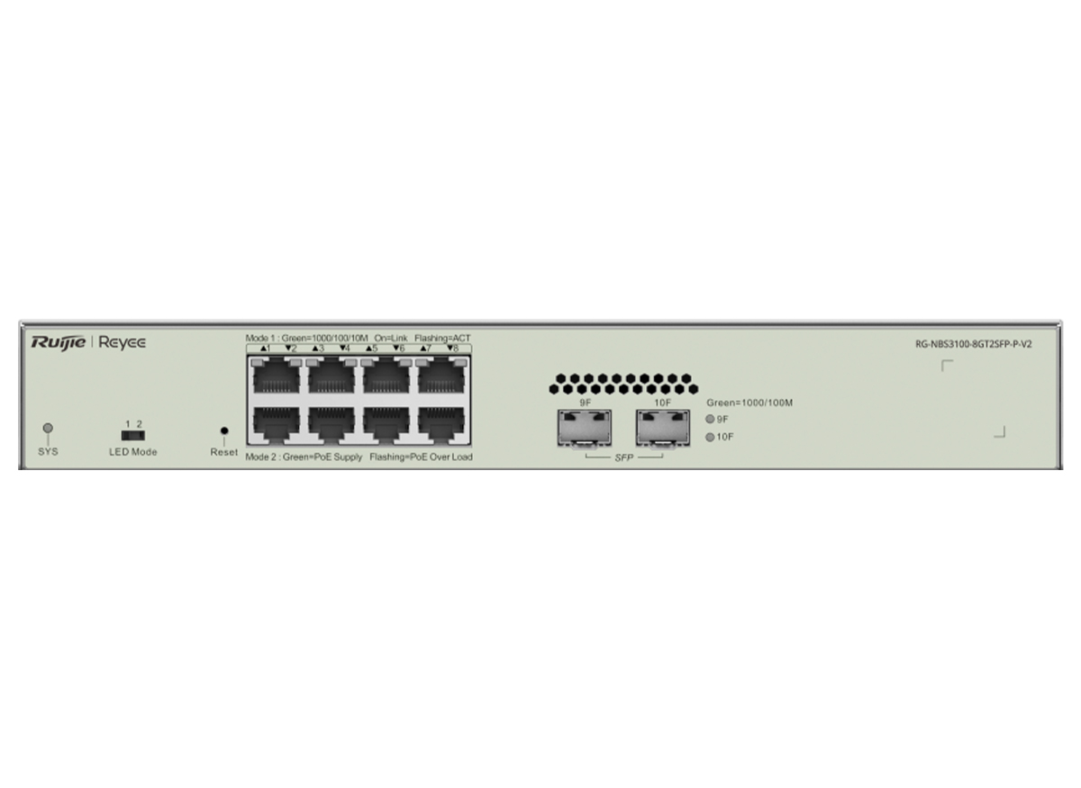 Reyee 8 Port Gigabit PoE 125W 2SFP Layer 2+ Smart Managed Switch |  RG-NBS3100-8GT2SFP-P-V2