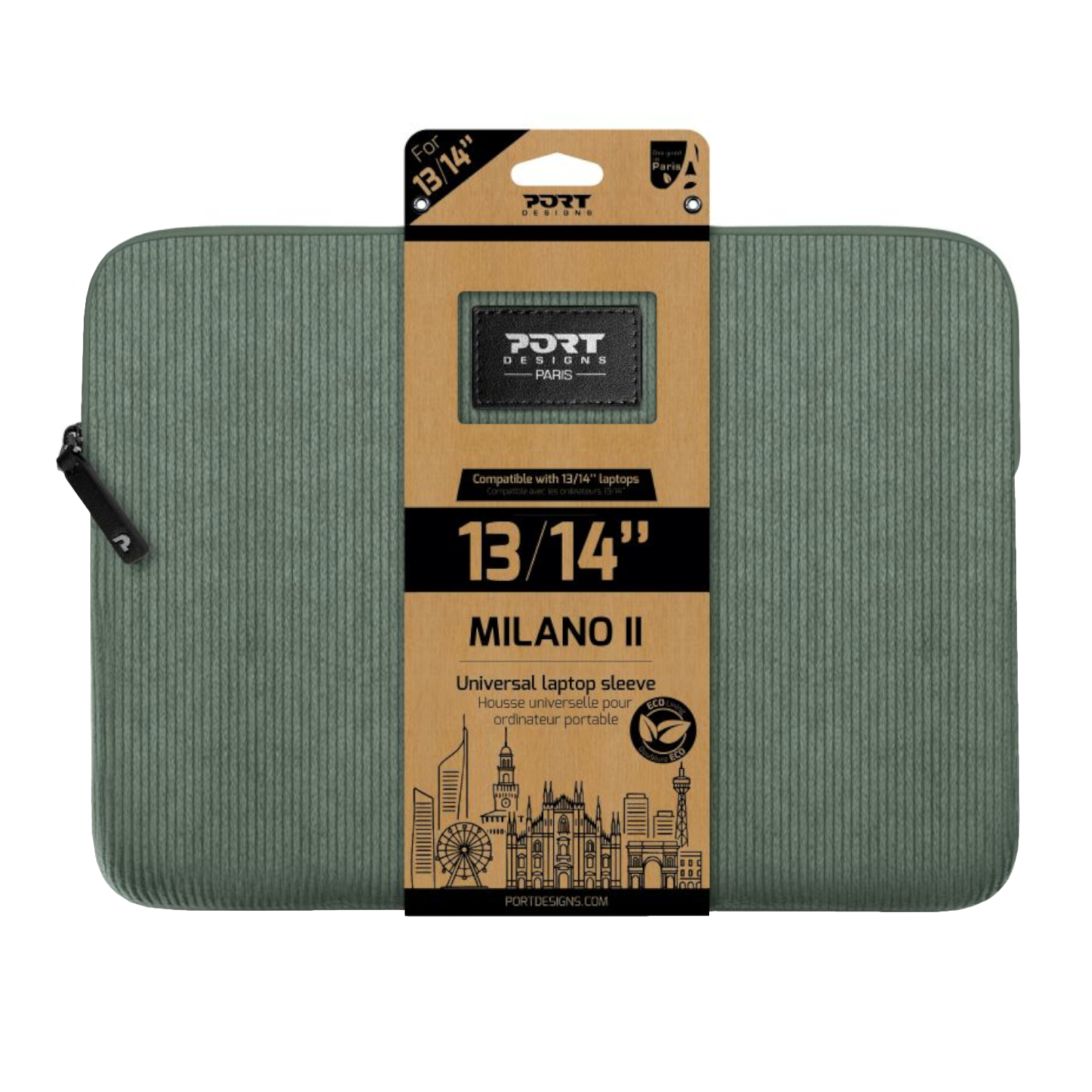 Port Designs Milano II Eco 13/14" Universal Laptop Sleeve - Sage Green