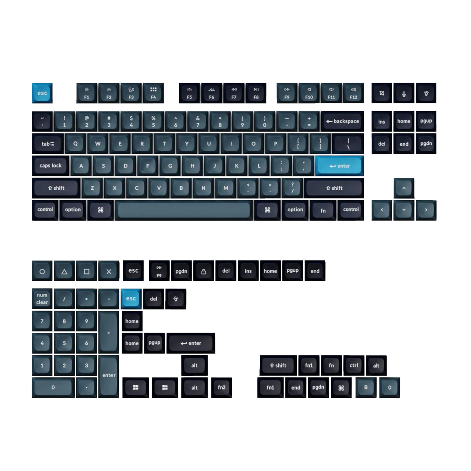 Keychron double Shot KSA PBT Keycap Full Keycap Set - Dark Gray and Grayish Blue