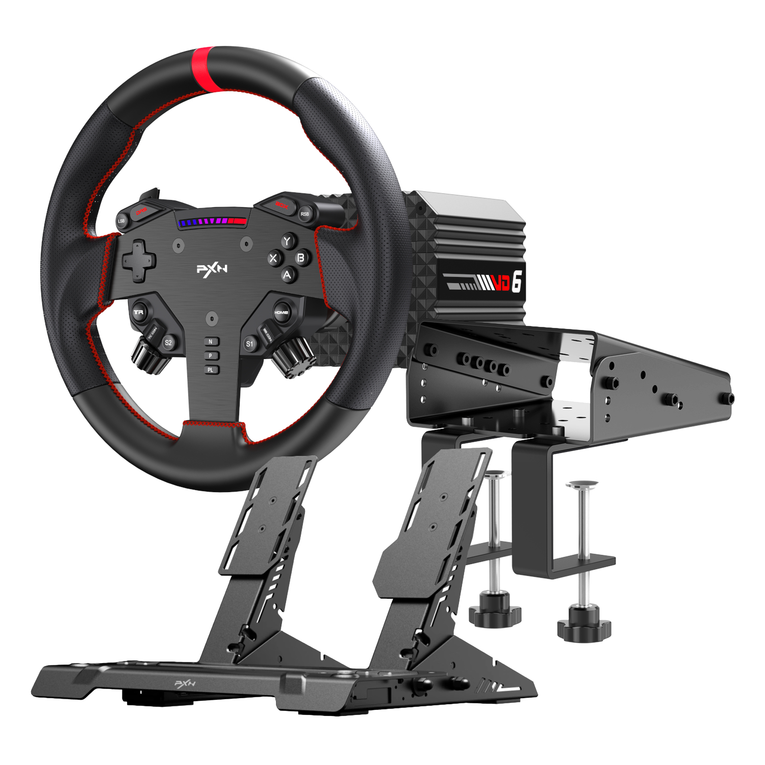PXN VD6 Direct Drive Bundle 6nm FFB, W AS Steering Wheel, PD HM 2 Pedals (PD HM Brake&Throttle), and Z9 table clamp