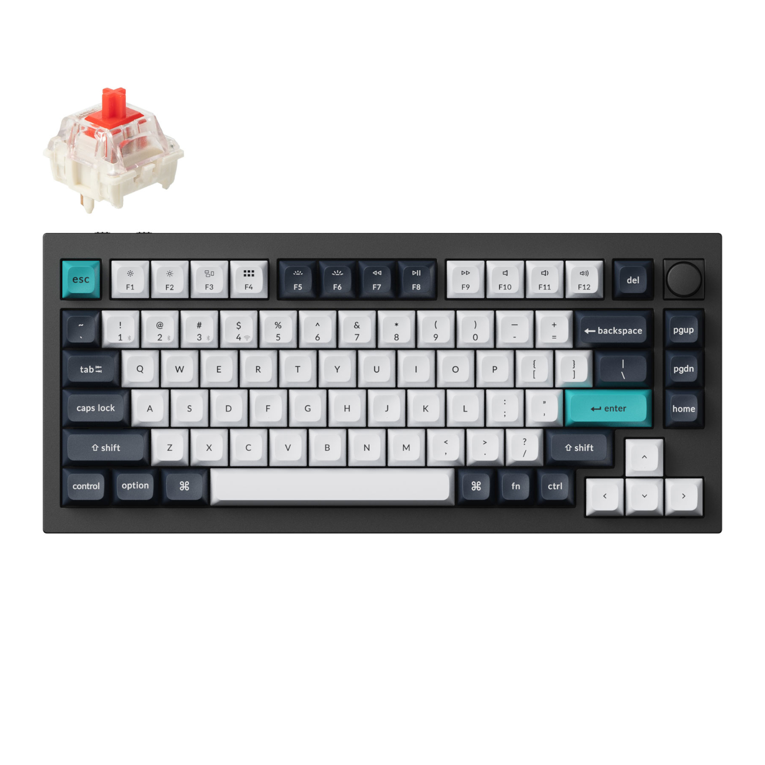 keychron Q1 Max ANSI 75% layout 81 Key Carbon Black Full Assembled Knob Red Switch RGB Hot-Swap Gateron Jupiter Wireless / Wired / 2.4GHz Normal Profile QMK Custom Keyboard